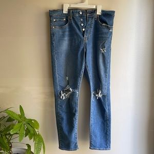 Levi Strauss High Waisted Button Up Skinny Ankle Jeans 31 SHORT 98% Cotton